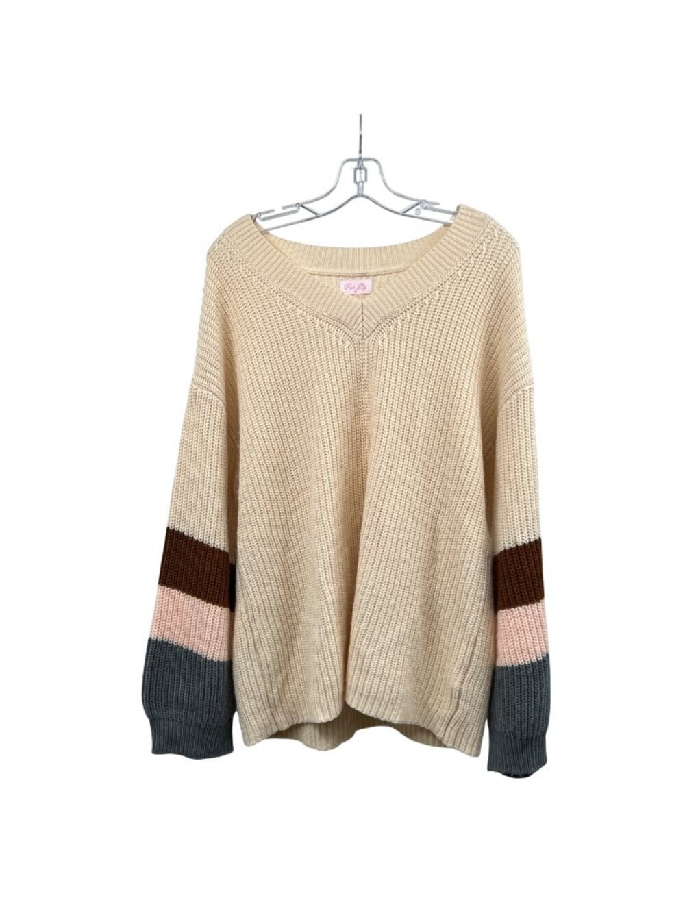 Pink Lily Womens Knit Pullover Sweater Long Striped Sleeve Multicolor Medium